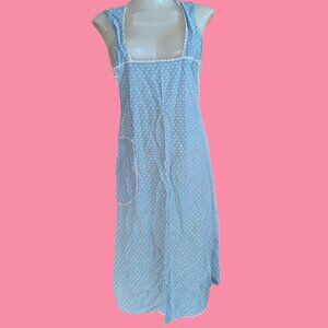 Vintage 1940's Full Apron Handmade Granny Blue Floral Lace Trim Open Back Ties
